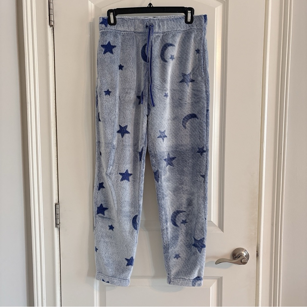 Light Blue Fleece Joggers with Navy Star & Moon Print